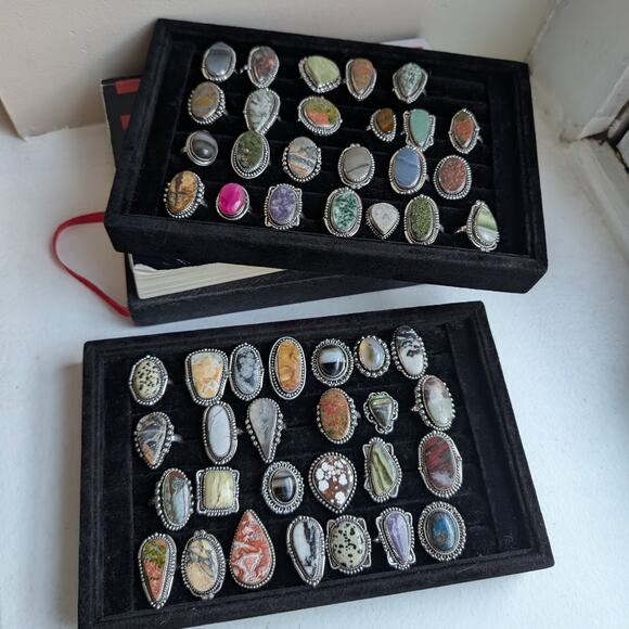 Purple Swirl Oval Sterling Silver Ring Retro Vintage Boho Natural Stone Size 7 - Picture 7 of 9